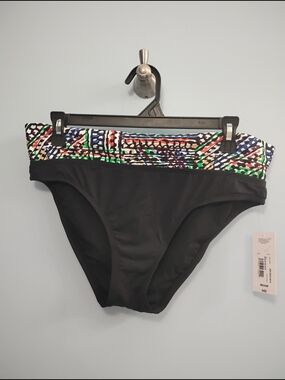 NWT Anna Black Bikini Bottom with Multicolor Printed Waistband Size Medium